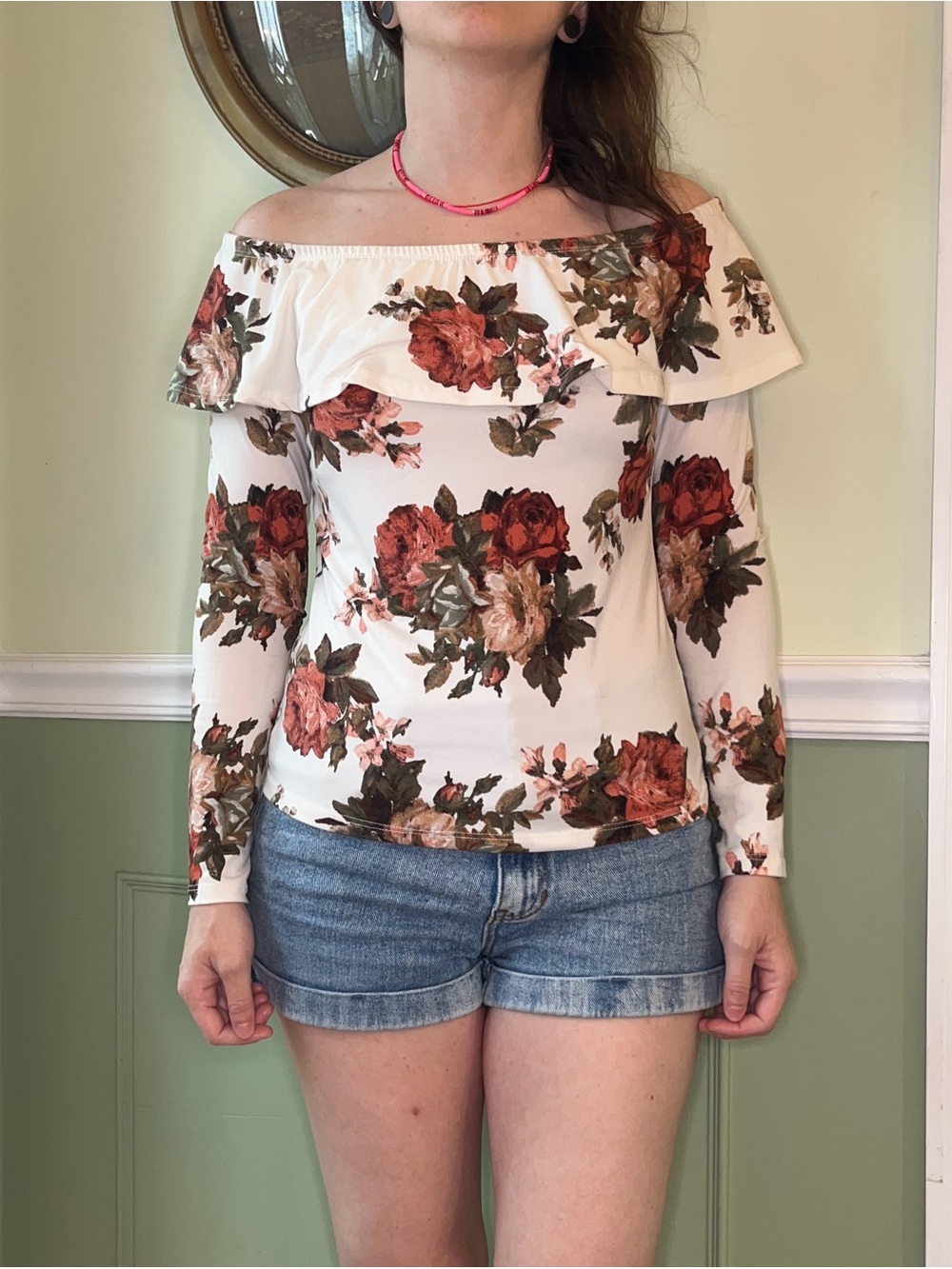 A’GACI floral off the shoulder ruffle top